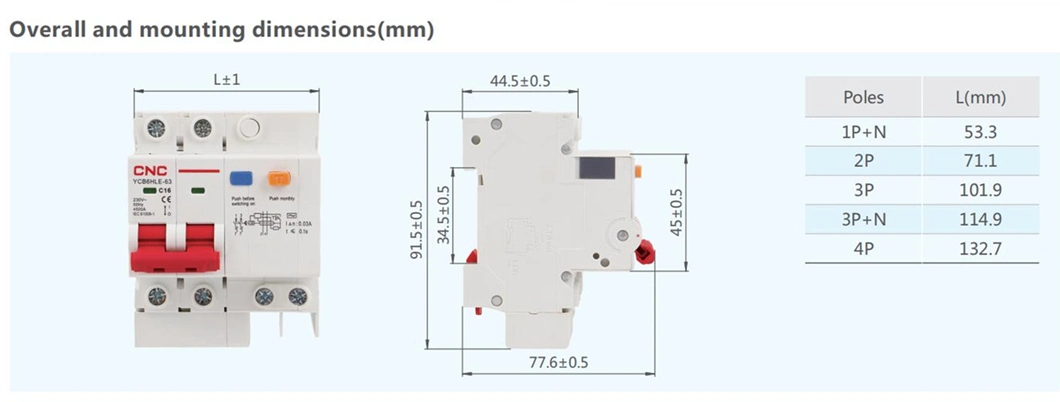 CNC 1 Pole RCBO 63A 1 Pole RCBO 1 Pole Electrical RCBO 4.5ka