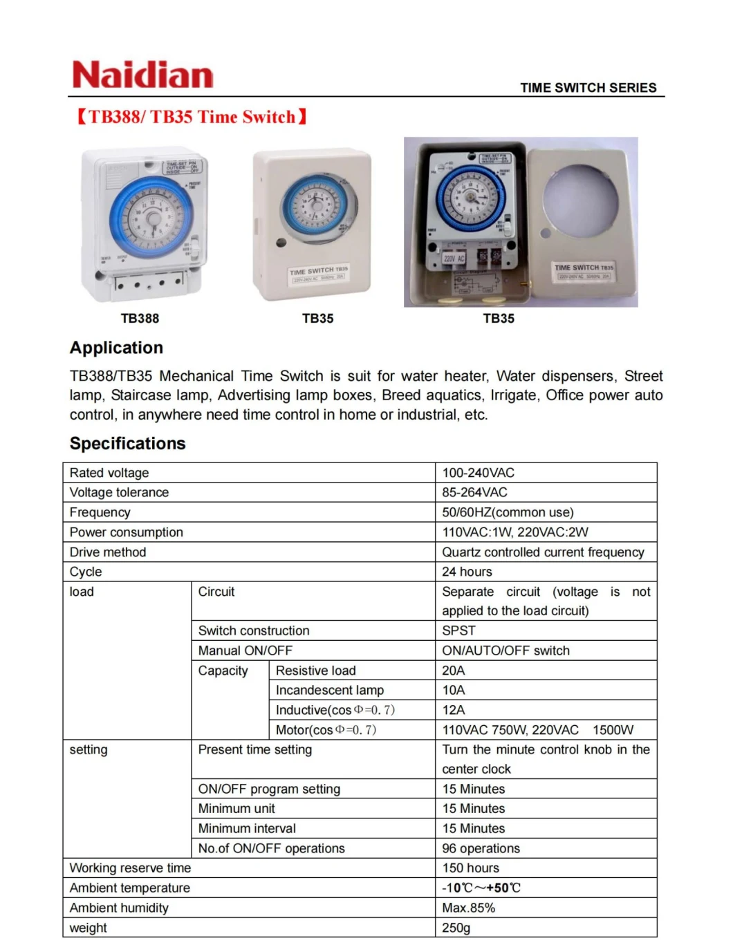 Tb-35 Mechanical 24 Hour Timer Switch