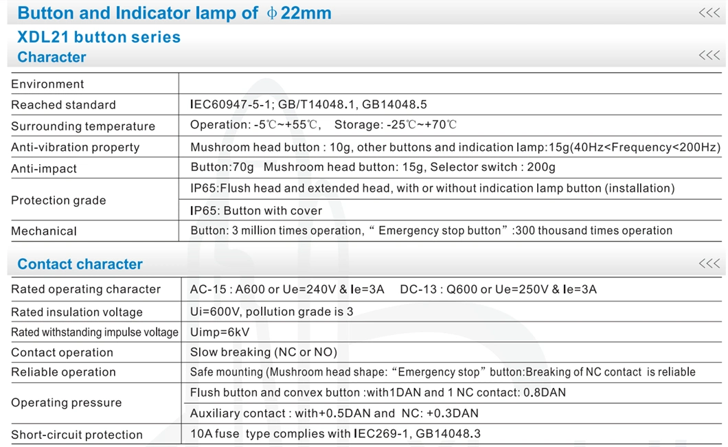 Xdl21-CB8425 Waterproof Double Action Push Button Power Switch Push Button