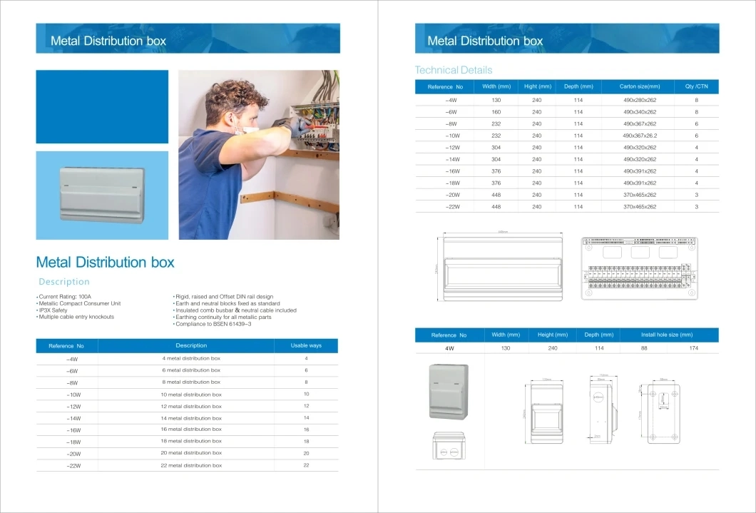 MCB Metal Distribution Box Surface Mounted Distribution Board for UK Market