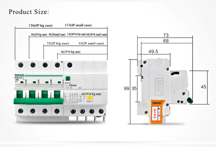 Sc65le-63 4p Singi Electric Low Voltage MCB RCBO Miniature Circuit Breaker